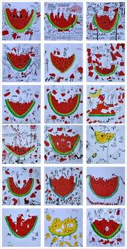 蚂蚁吃瓜纸浆画